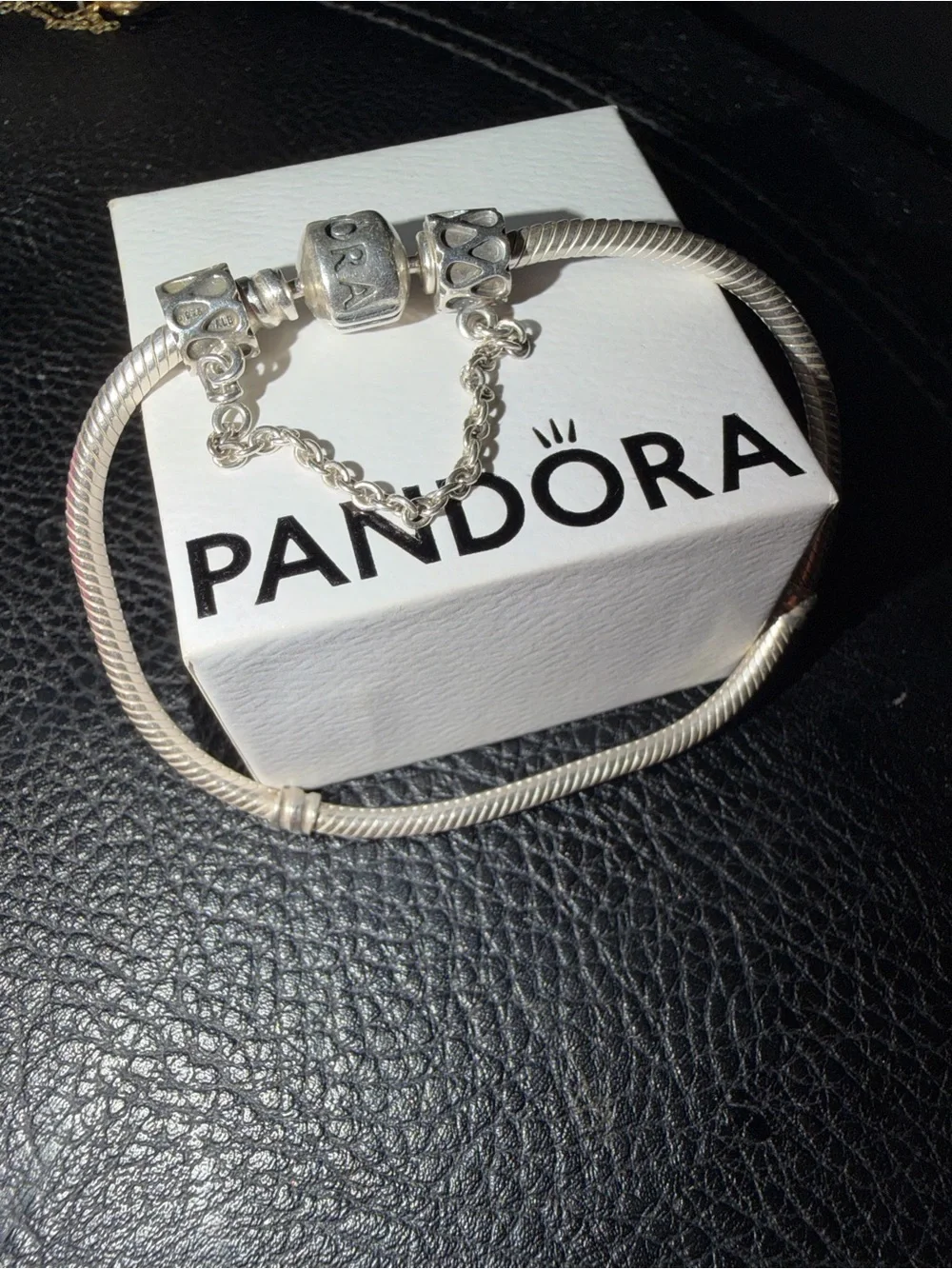 Pandora Silver Snake Chain Bracelet with Safety Chain and Spacer Charms - Picture 1 of 1